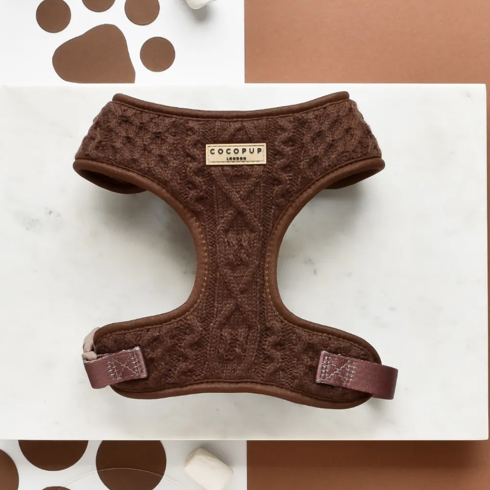 Cocopup Adjustable Neck Harnesses-Cable Knit Jumper Adjustable Neck HARNESS - Hot Coco