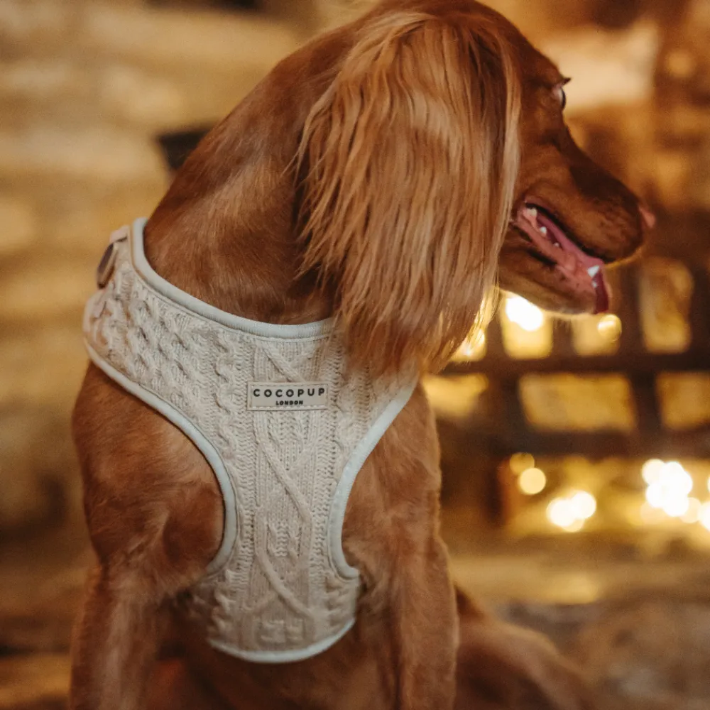 Cocopup Adjustable Neck Harnesses-Cable Knit Jumper Adjustable Neck HARNESS - Toffee Pup Latte