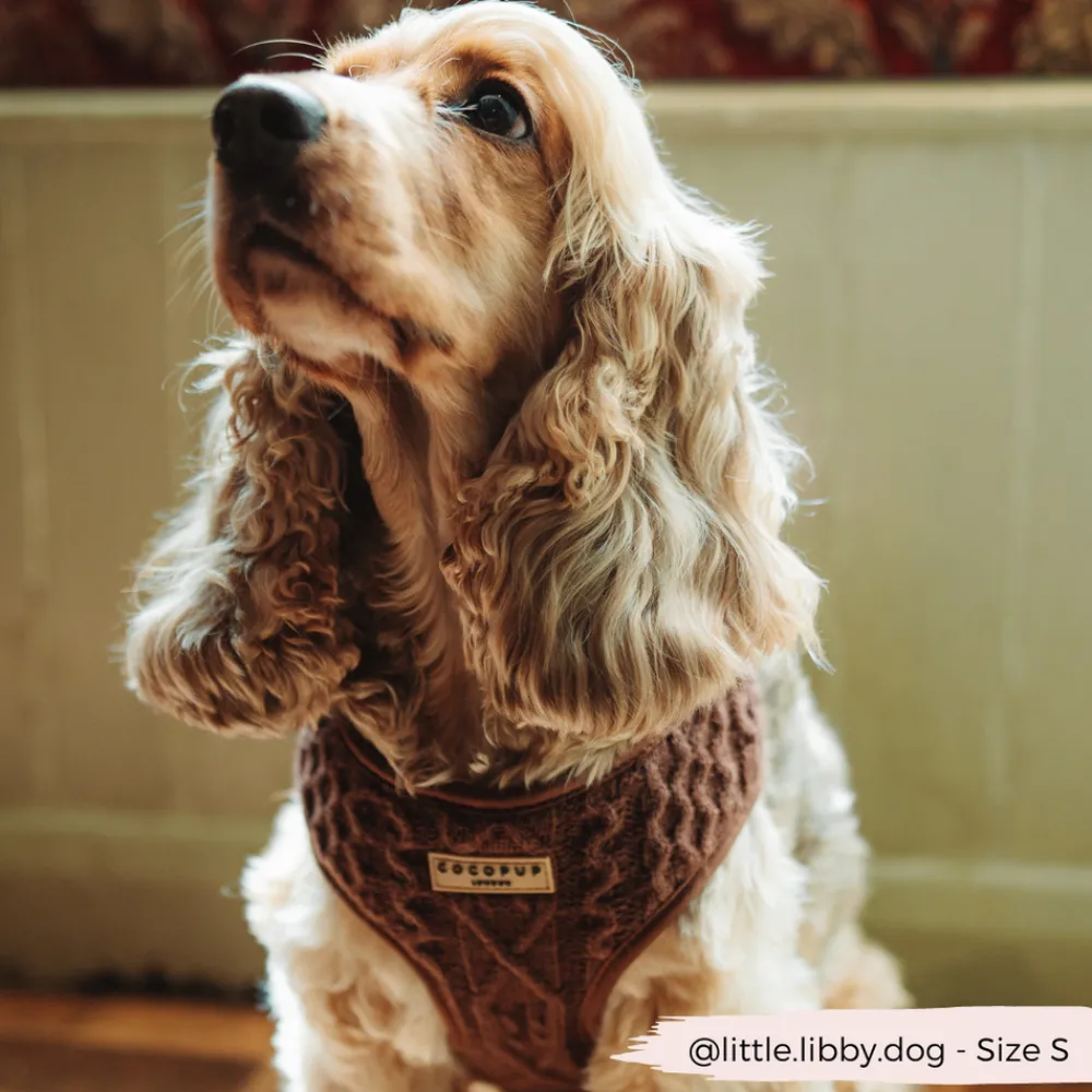 Cocopup Adjustable Neck Harnesses-Cable Knit Jumper Adjustable Neck HARNESS - Hot Coco
