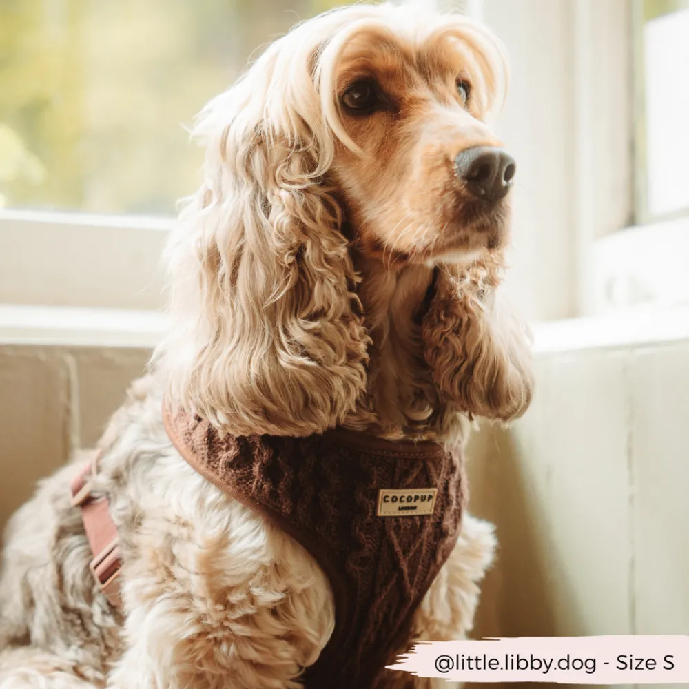 Cocopup Adjustable Neck Harnesses-Cable Knit Jumper Adjustable Neck HARNESS - Hot Coco