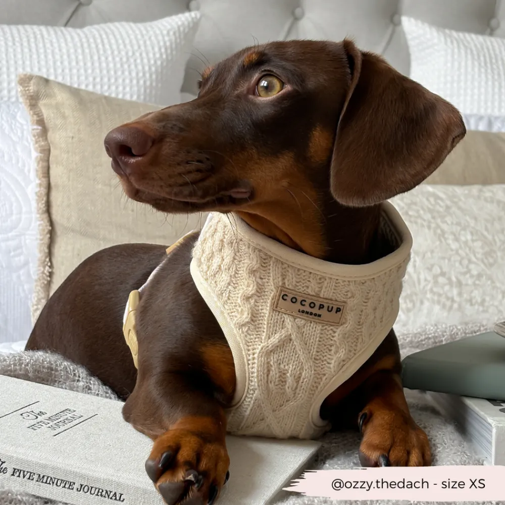 Cocopup Adjustable Neck Harnesses-Cable Knit Jumper Adjustable Neck HARNESS - Vanilla Puppucino