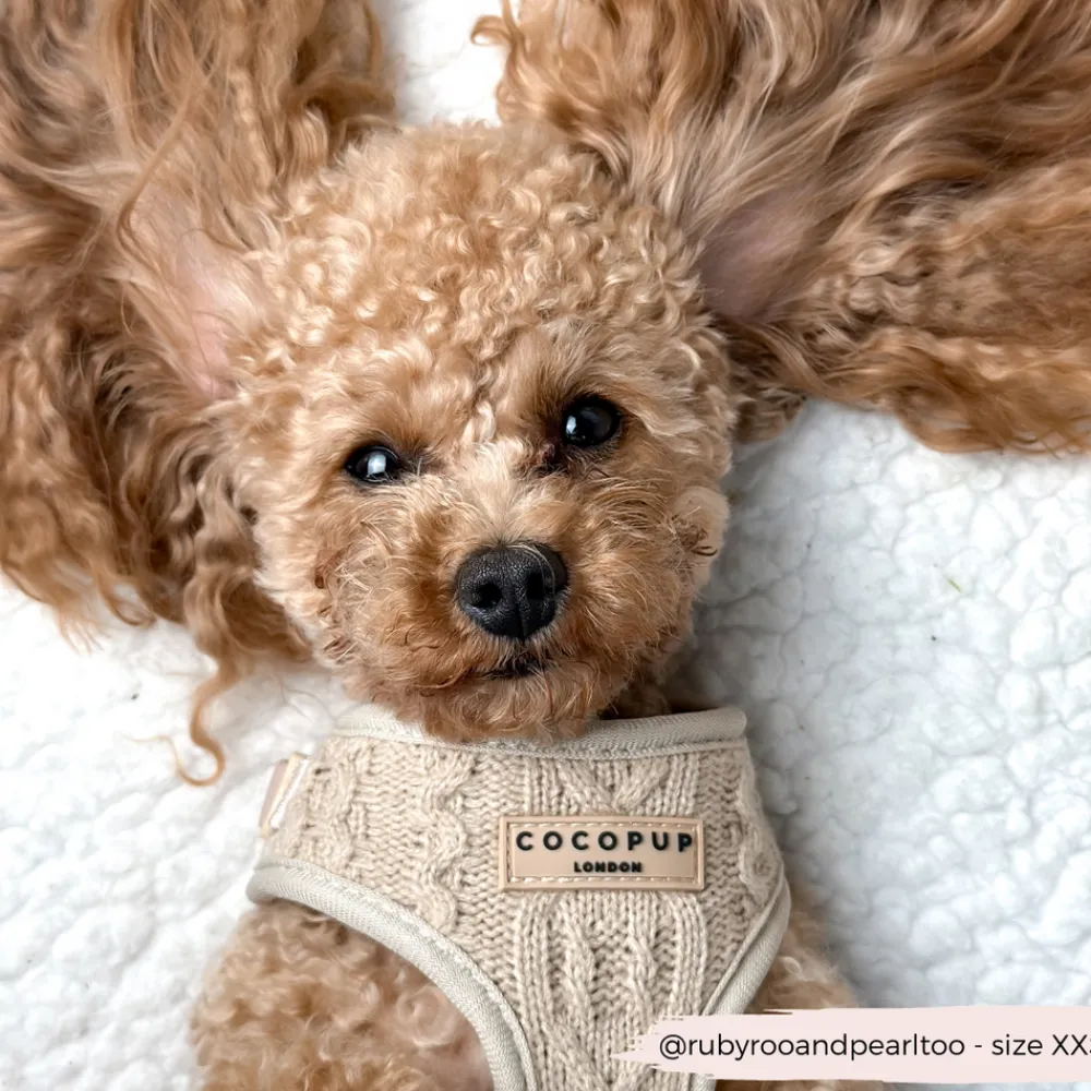 Cocopup Adjustable Neck Harnesses-Cable Knit Jumper Adjustable Neck HARNESS - Toffee Pup Latte