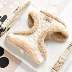 Cocopup Adjustable Harness Bundles-Cream Quilted Adjustable Neck Harness, Lead & Collar Bundle