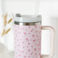 Cocopup Tumblers-Ditsy Floral Pink Stainless Steel Tumbler - By Coconut Lane