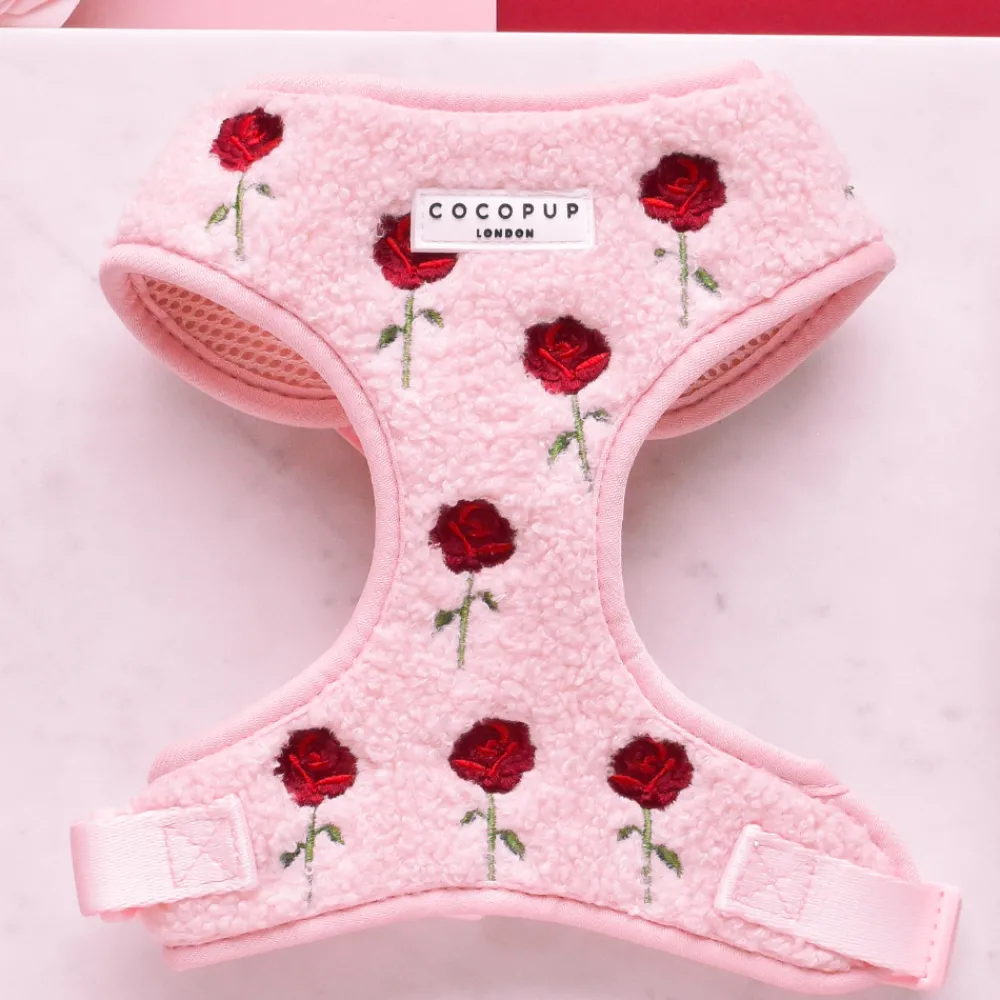 Cocopup Adjustable Harness Bundles-Embroidered Roses Teddy Adjustable Neck Harness, Lead & Collar Bundle