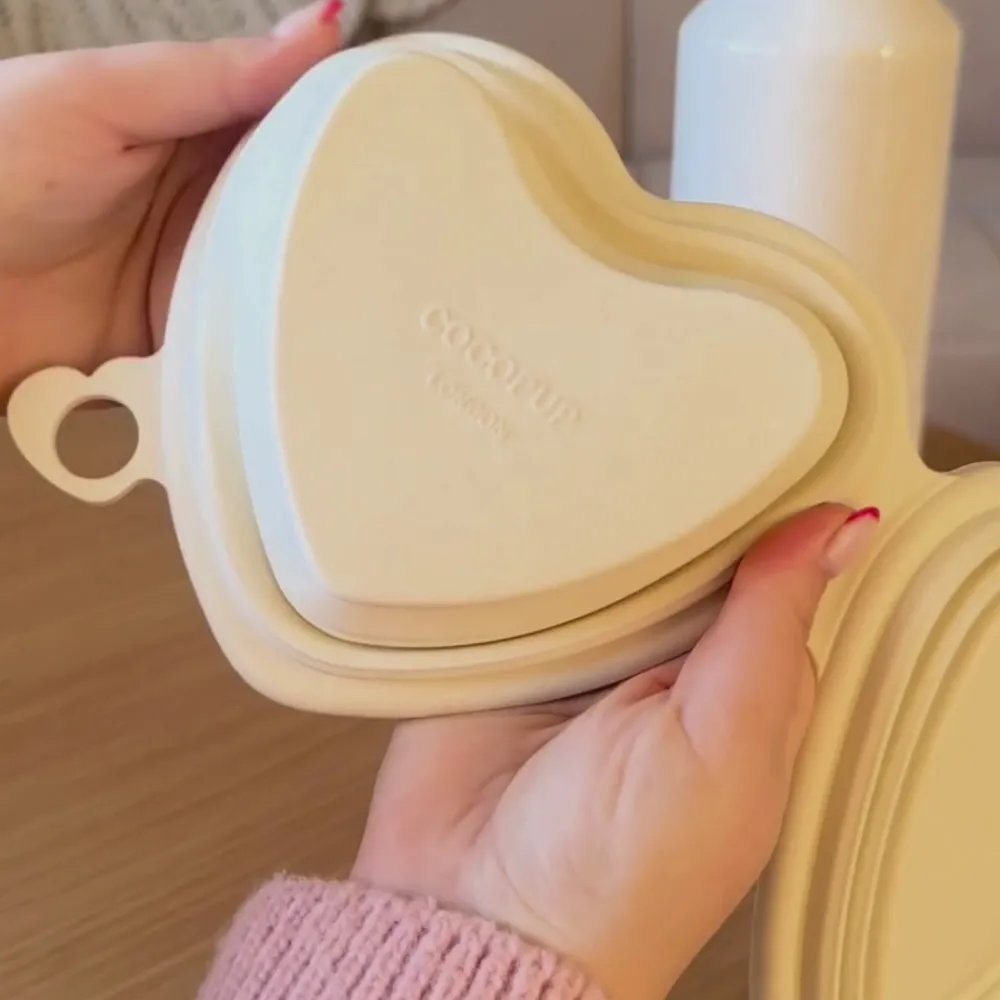 Cocopup Foldable Bowls | Foldable Bowls-Heart Collapsible Bowl - Cream