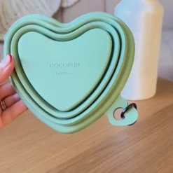 Cocopup Foldable Bowls | Foldable Bowls-Heart Collapsible Bowl - Sage