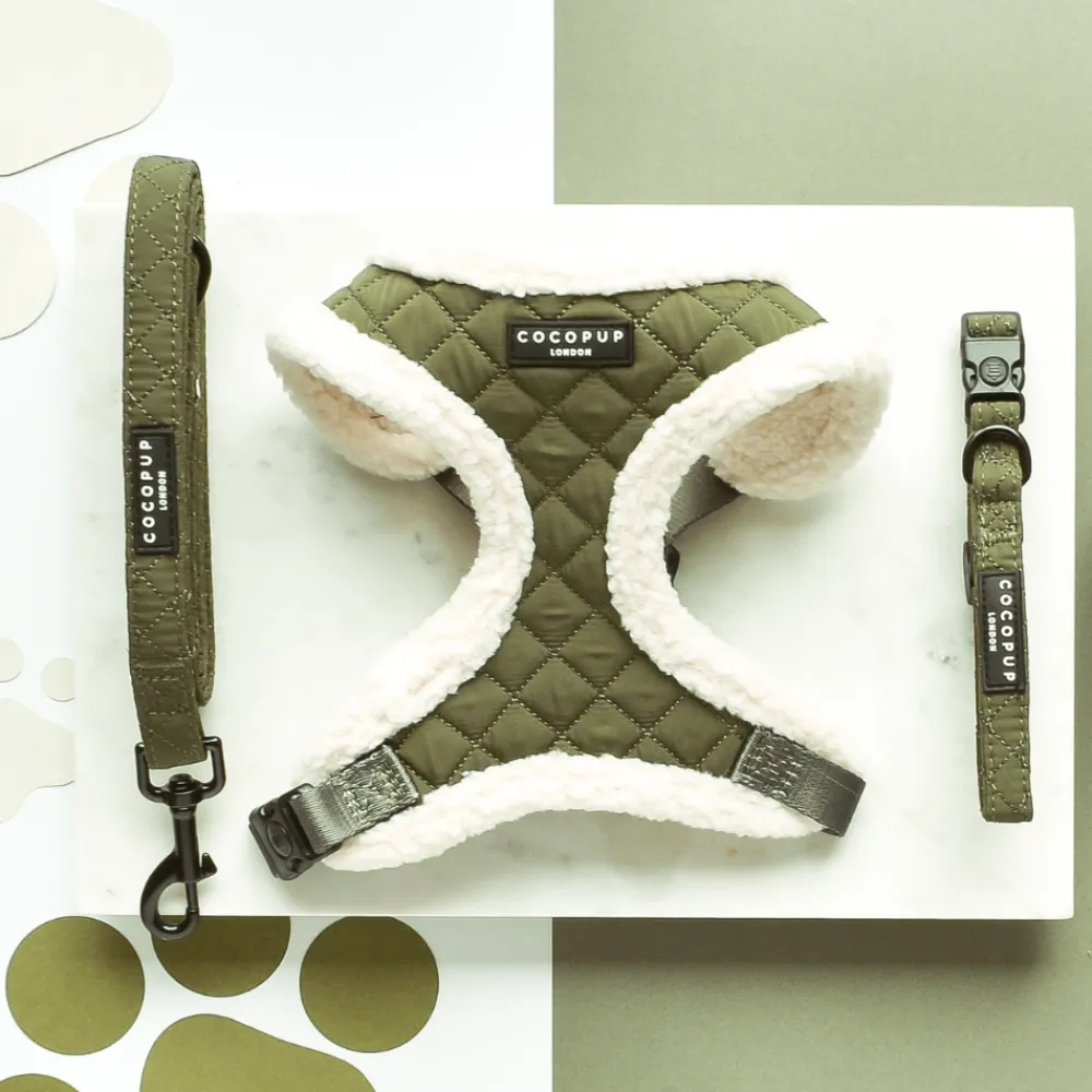 Cocopup Adjustable Harness Bundles-Khaki Quilted Adjustable Neck Harness, Lead & Collar Bundle