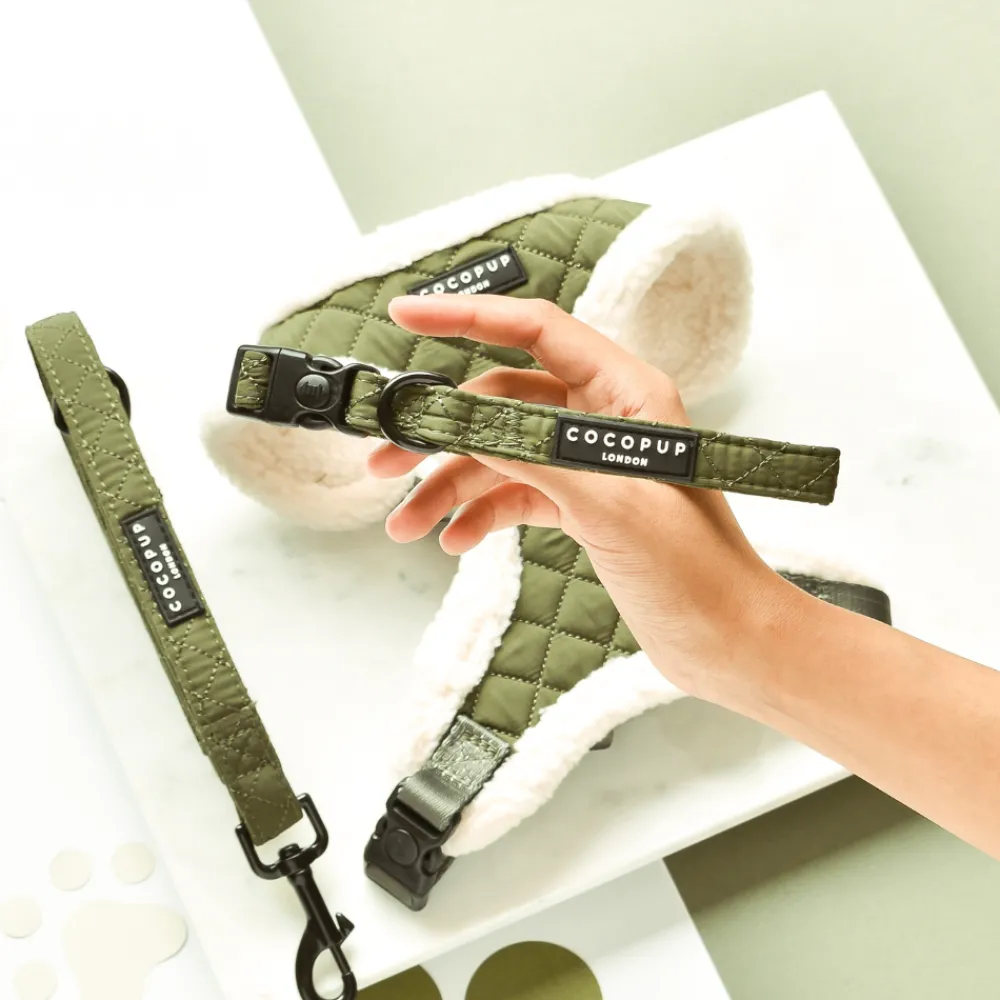Cocopup Collars | Puppy Leads & Collars-Khaki Quilted COLLAR