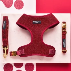 Cocopup Adjustable Harness Bundles-Limited Edition Burgundy Sparkle Pup Adjustable Neck Harness, Lead & Collar Bundle