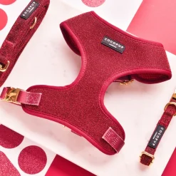 Cocopup Adjustable Harness Bundles-Limited Edition Burgundy Sparkle Pup Adjustable Neck Harness, Lead & Collar Bundle