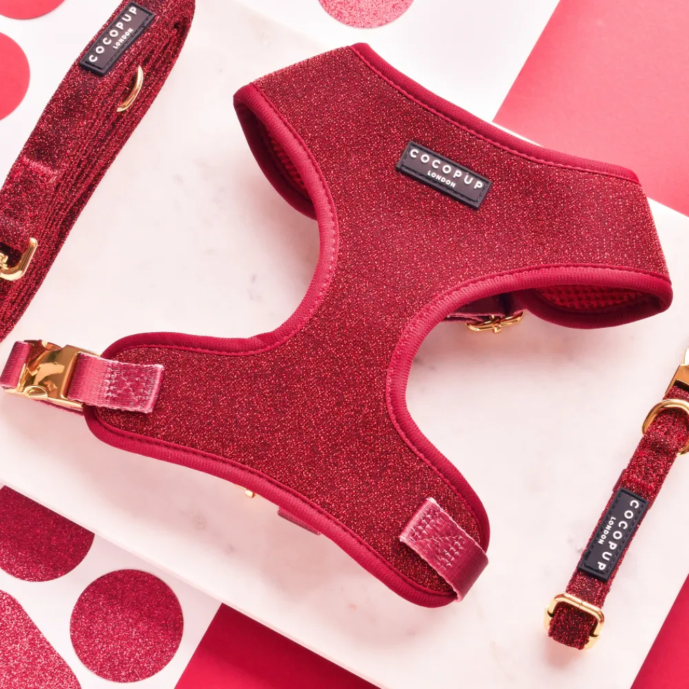 Cocopup Adjustable Harness Bundles-Limited Edition Burgundy Sparkle Pup Adjustable Neck Harness, Lead & Collar Bundle