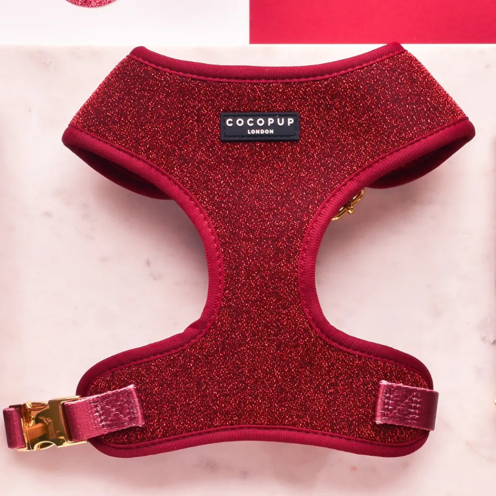 Cocopup Adjustable Harness Bundles-Limited Edition Burgundy Sparkle Pup Adjustable Neck Harness, Lead & Collar Bundle