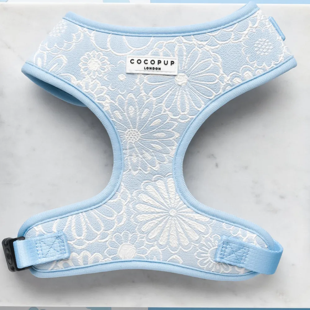 Cocopup Adjustable Neck Harnesses-Luxe Adjustable Neck HARNESS - Baby Blue Flower