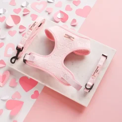 Cocopup Adjustable Harness Bundles-Luxe Baby Pink Heart Adjustable Neck Harness, Lead & Collar Bundle