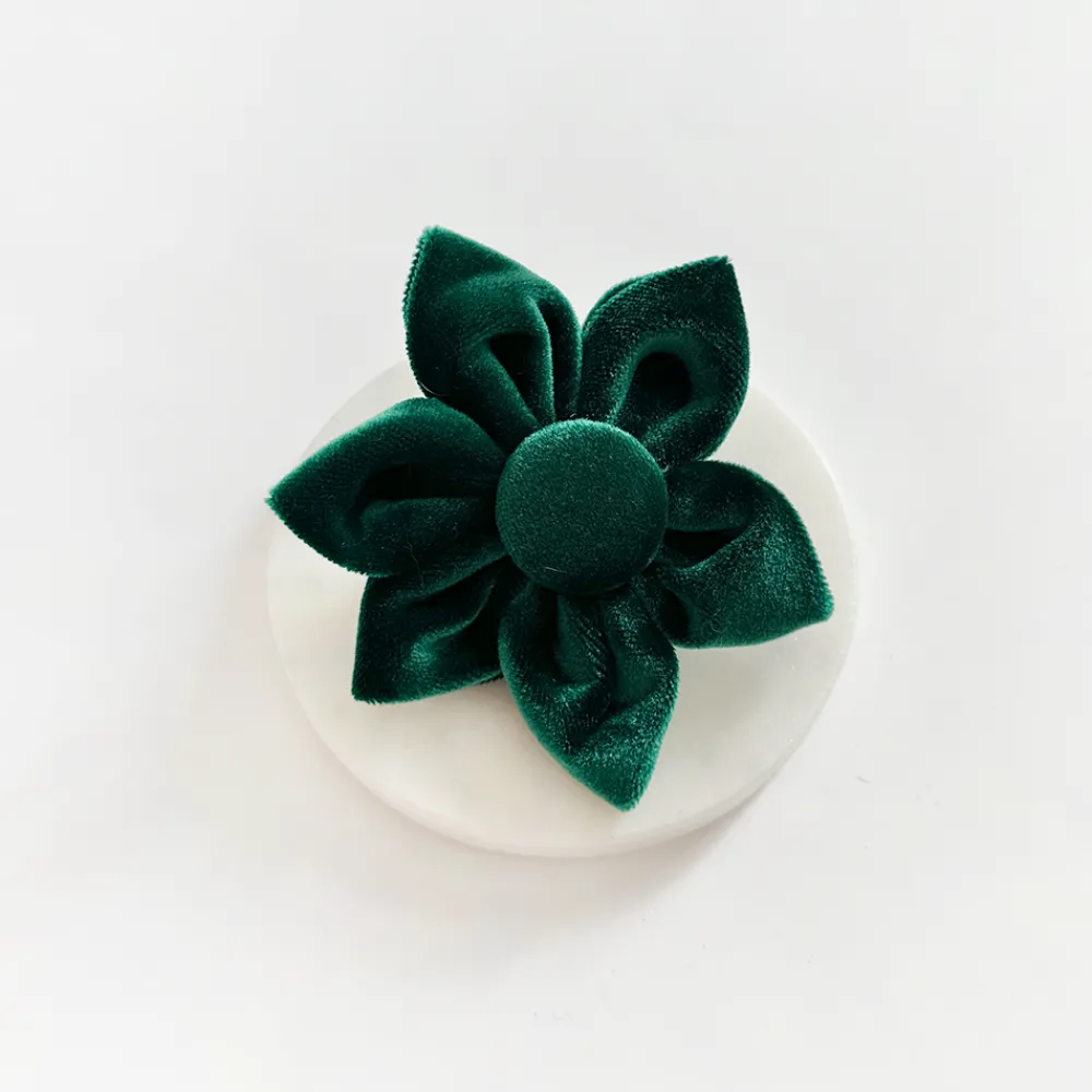 Cocopup Collar Flowers-LUXE Velvet Forest Green Collar Flower
