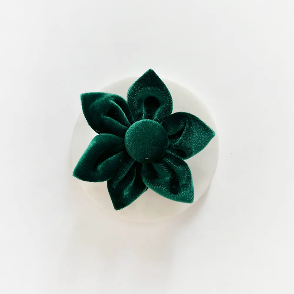 Cocopup Collar Flowers-LUXE Velvet Forest Green Collar Flower