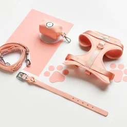 Cocopup Nakd D-Ring Harness Bundles | Nakd D-Ring Harnesses-NAKD Adjustable Neck Harness, Lead, Collar & Poop Bag Holder Bundle - Peach Floof