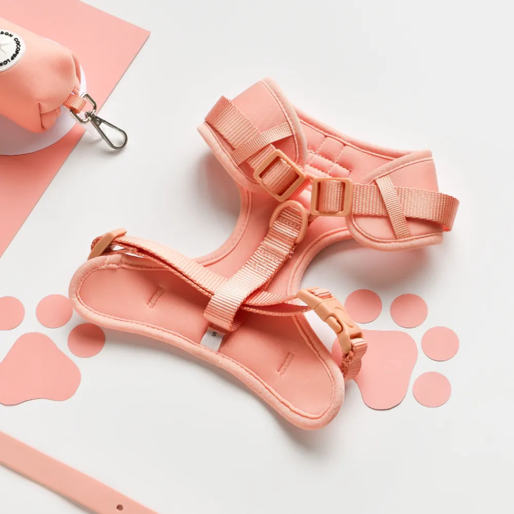 Cocopup Nakd D-Ring Harness Bundles | Nakd D-Ring Harnesses-NAKD Adjustable Neck Harness, Lead, Collar & Poop Bag Holder Bundle - Peach Floof