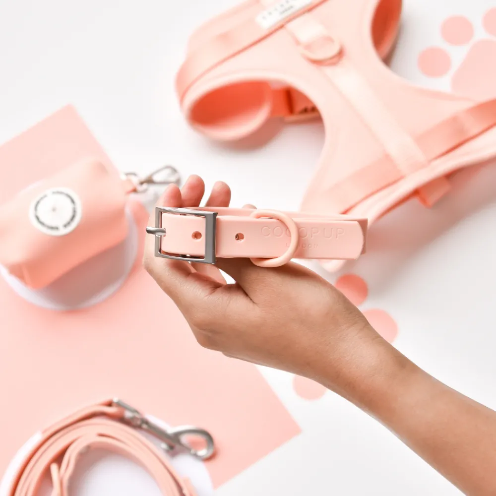 Cocopup Nakd D-Ring Harness Bundles | Nakd D-Ring Harnesses-NAKD Adjustable Neck Harness, Lead, Collar & Poop Bag Holder Bundle - Peach Floof