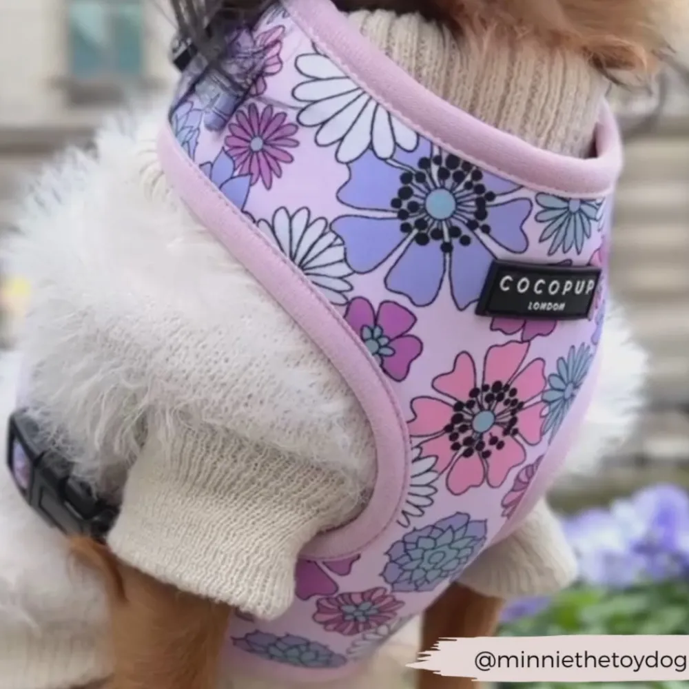 Cocopup Adjustable Harness Bundles-Pastel Flowers Adjustable Neck Harness, Lead & Collar Bundle