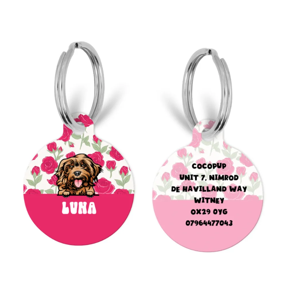 Cocopup Personalised Id Tags-Personalised Dog Cartoon ID Tag - Barkquet of Roses