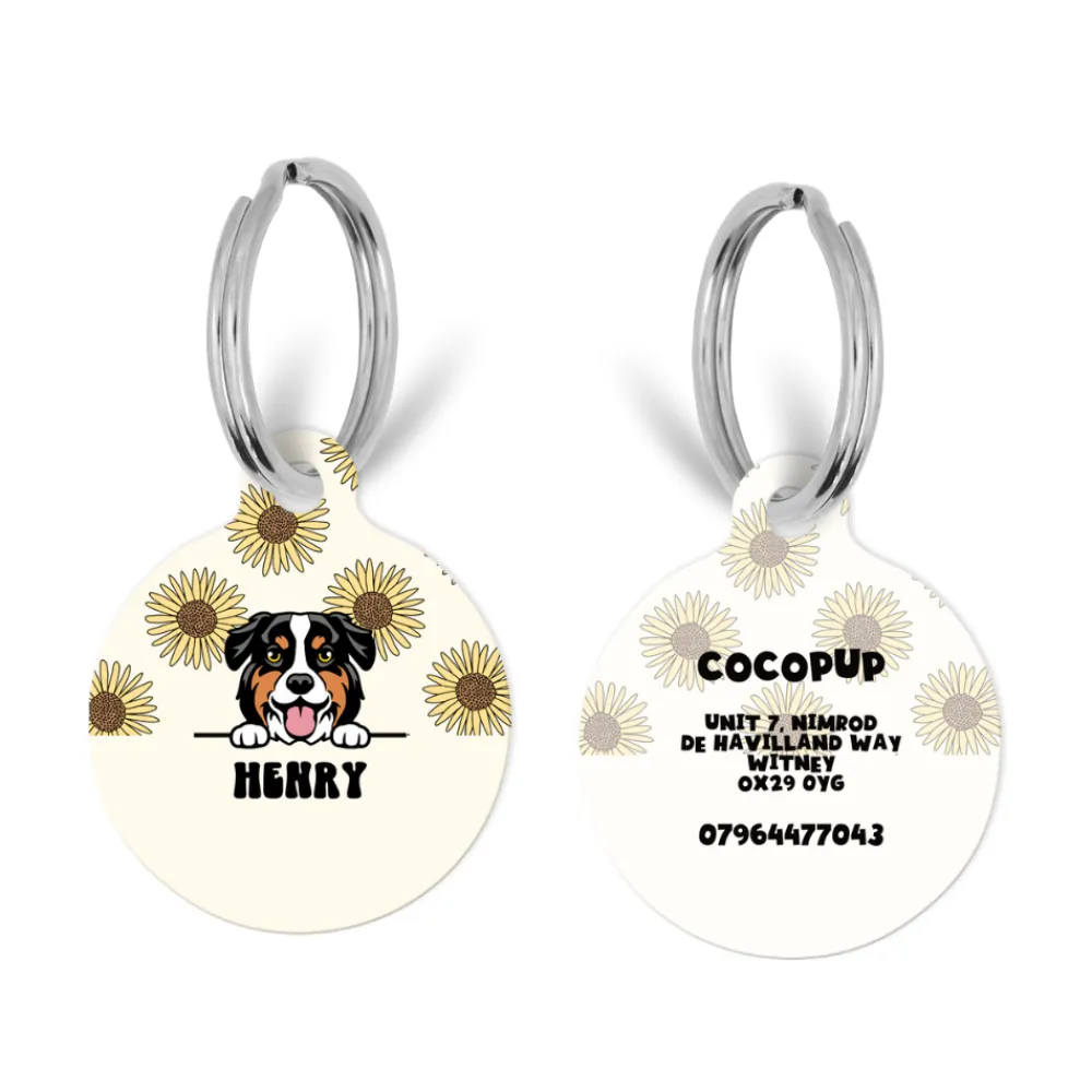 Cocopup Personalised Id Tags-Personalised Dog Cartoon ID Tag - Sunflowers