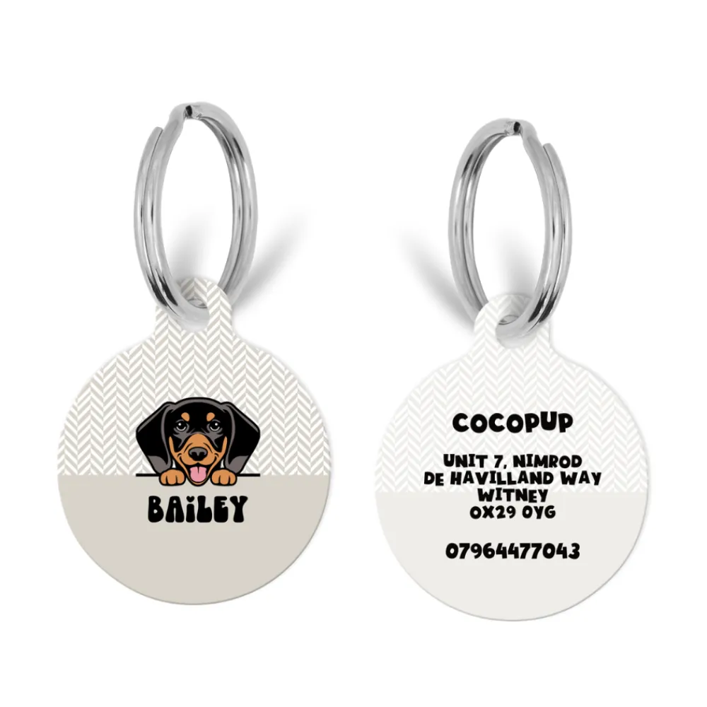 Cocopup Personalised Id Tags-Personalised Dog Cartoon ID Tag - Brown Tweed