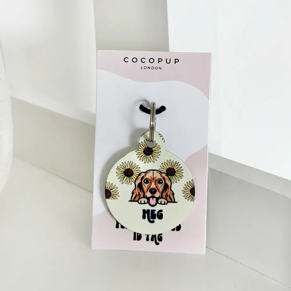 Cocopup Personalised Id Tags-Personalised Dog Cartoon ID Tag - Sunflowers