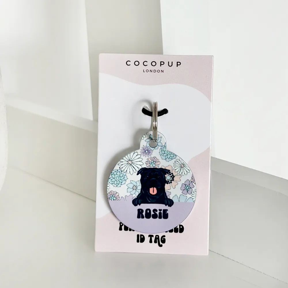 Cocopup Personalised Id Tags-Personalised Dog Cartoon ID Tag - Pastel Flowers