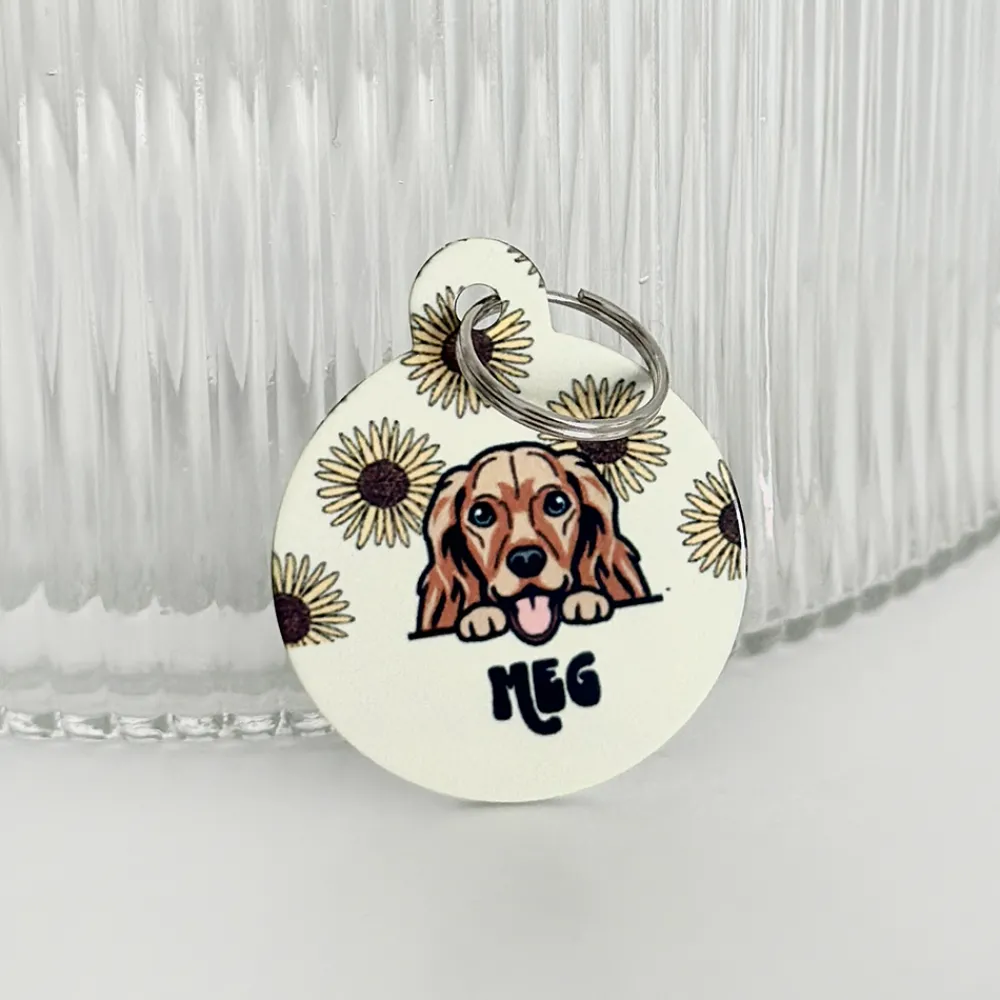 Cocopup Personalised Id Tags-Personalised Dog Cartoon ID Tag - Sunflowers