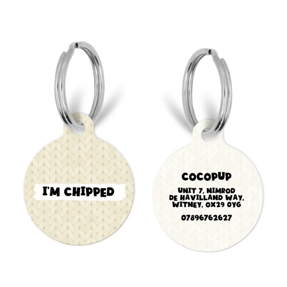 Cocopup Personalised Id Tags | Cat Id Tags-Personalised Text ID Tag - Cable Knit Vanilla Puppuccino