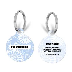 Cocopup Personalised Id Tags | Cat Id Tags-Personalised Text ID Tag - Blue Flower