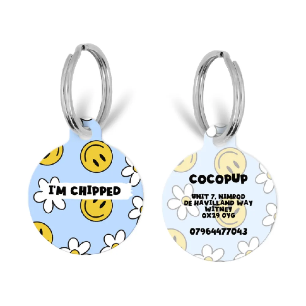 Cocopup Personalised Id Tags | Cat Id Tags-Personalised Text ID Tag - Smiley Pawty Tent