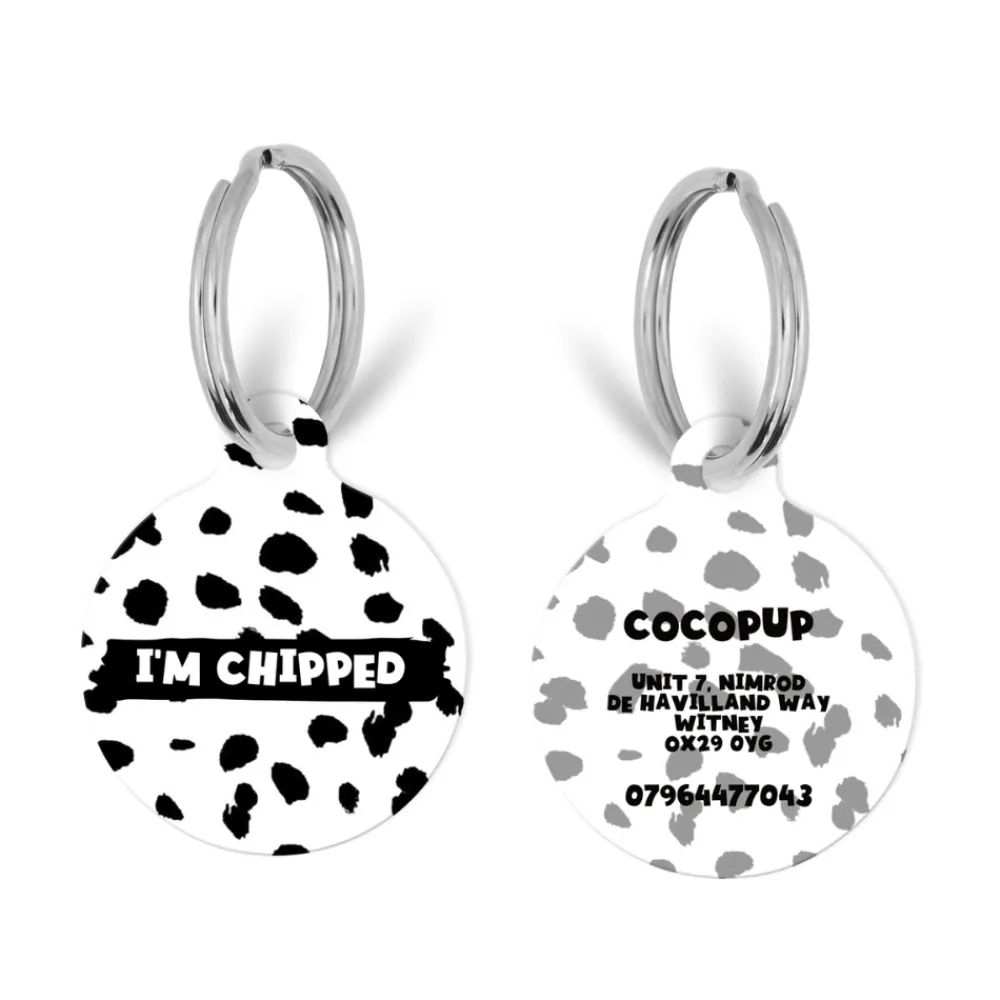 Cocopup Personalised Id Tags-Personalised Text ID Tag - Monochrome Spots