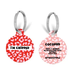 Cocopup Personalised Id Tags-Personalised Text ID Tag - Red and Pink Leopard