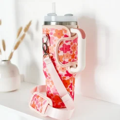 Cocopup Tumbler Carry Cases-Pink & Orange Bloom Tumbler Carry Case by Coconut Lane