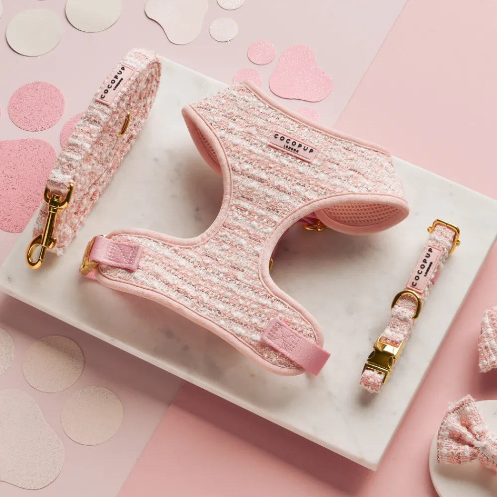 Cocopup Adjustable Neck Harnesses | Special Occassion Harnesses ✨-Pink Textured Tweed Adjustable Neck HARNESS