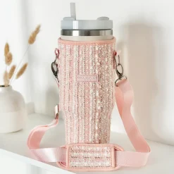 Cocopup Tumbler Carry Cases-Pink Textured Tweed Tumbler Carry Case by Coconut Lane
