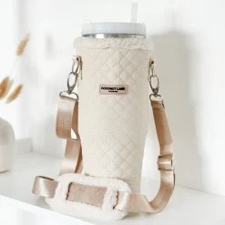 Cocopup Tumbler Carry Cases-Quilted Cream Tumbler Carry Case by Coconut Lane