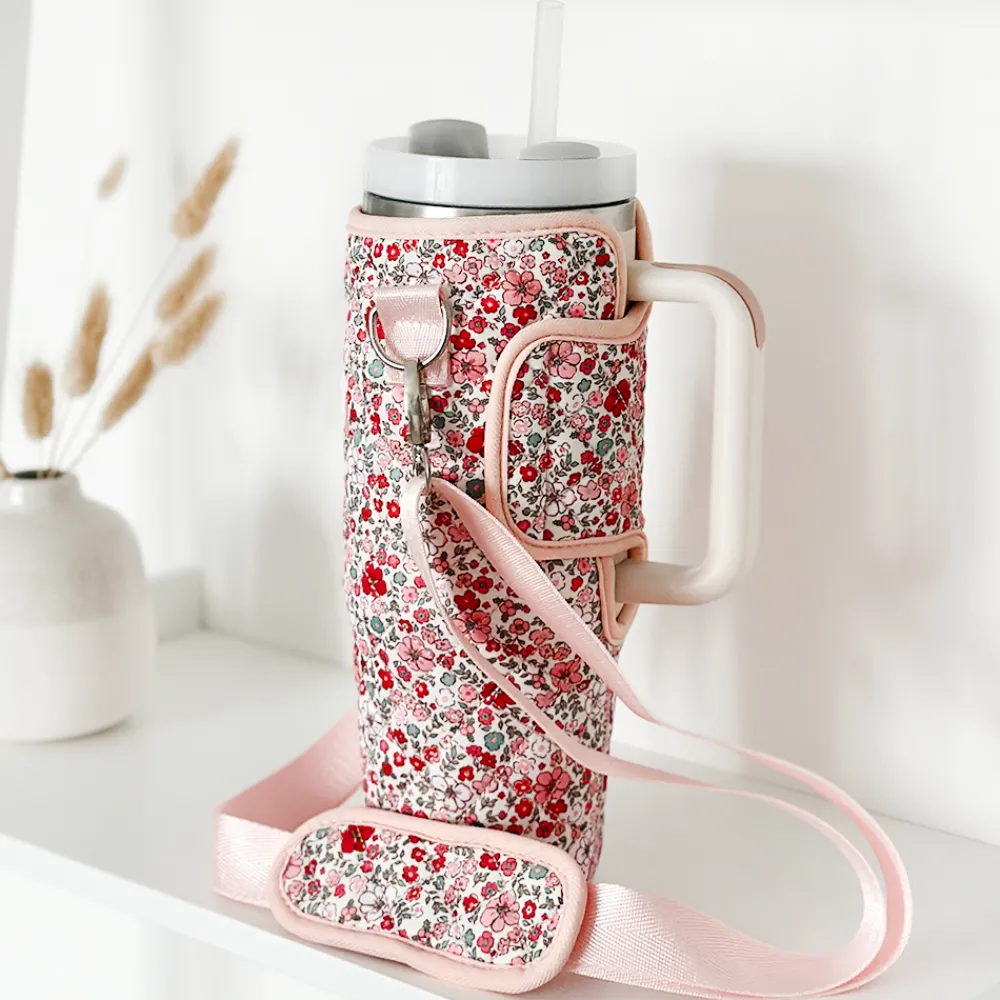Cocopup Tumbler Carry Cases-Quilted Cute Flowers Tumbler Carry Case by Coconut Lane