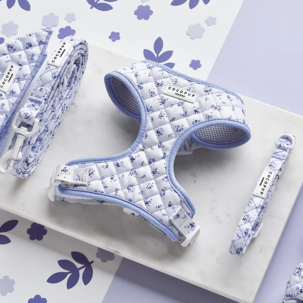 Cocopup Adjustable Neck Harnesses-Quilted Ditsy Floral Periwinkle Adjustable Neck HARNESS