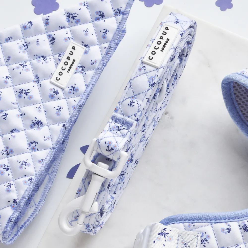 Cocopup Adjustable Harness Bundles-Quilted Ditsy Floral Periwinkle Adjustable Neck Harness, Lead & Collar Bundle