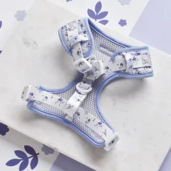 Cocopup Adjustable Harness Bundles-Quilted Ditsy Floral Periwinkle Adjustable Neck Harness, Lead & Collar Bundle