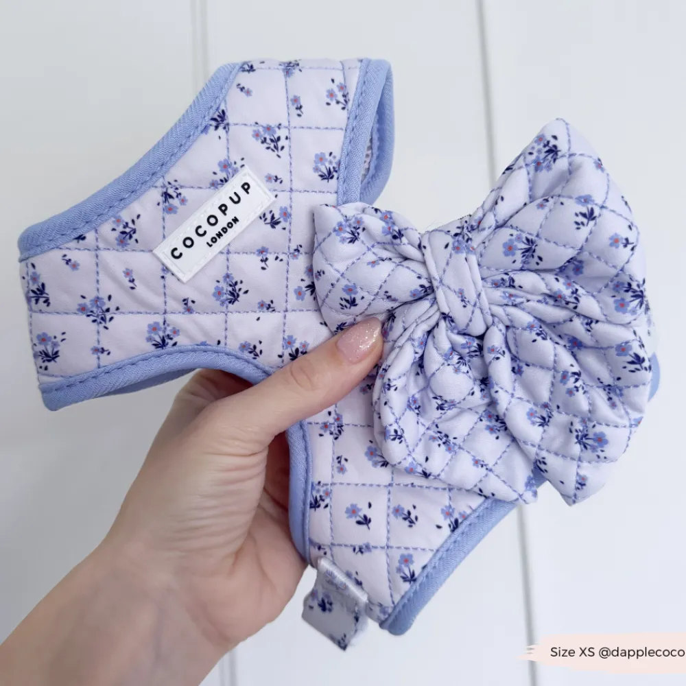 Cocopup Adjustable Harness Bundles-Quilted Ditsy Floral Periwinkle Adjustable Neck Harness, Lead & Collar Bundle