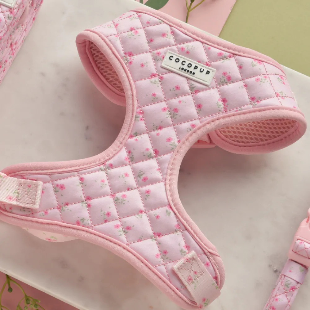 Cocopup Adjustable Neck Harnesses-Quilted Ditsy Floral Pink Adjustable Neck HARNESS