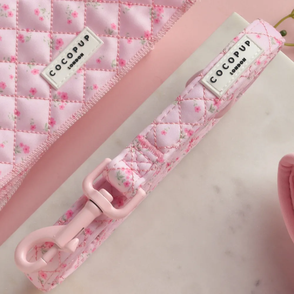 Cocopup Adjustable Harness Bundles-Quilted Ditsy Floral Pink Adjustable Neck Harness, Lead & Collar Bundle