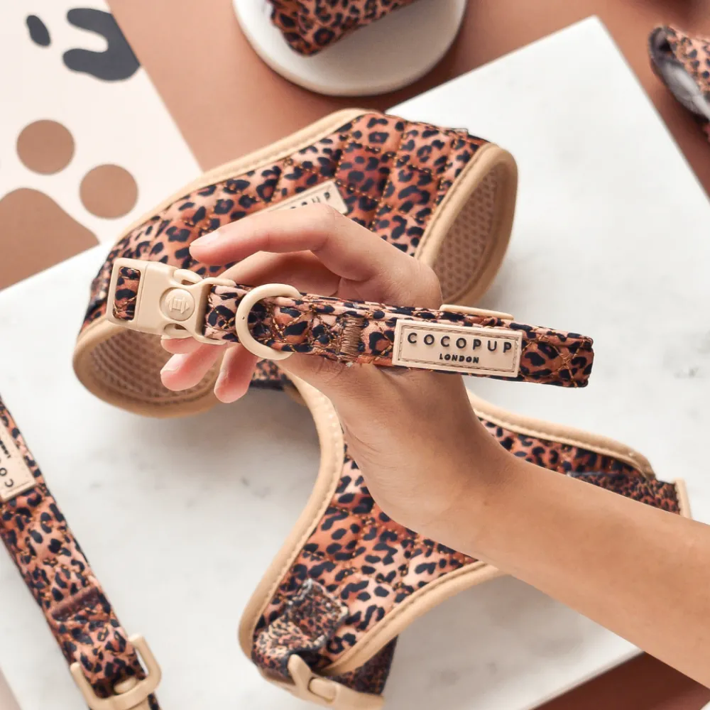 Cocopup Adjustable Harness Bundles-Quilted Leopard Pup Adjustable Neck Harness, Lead & Collar Bundle