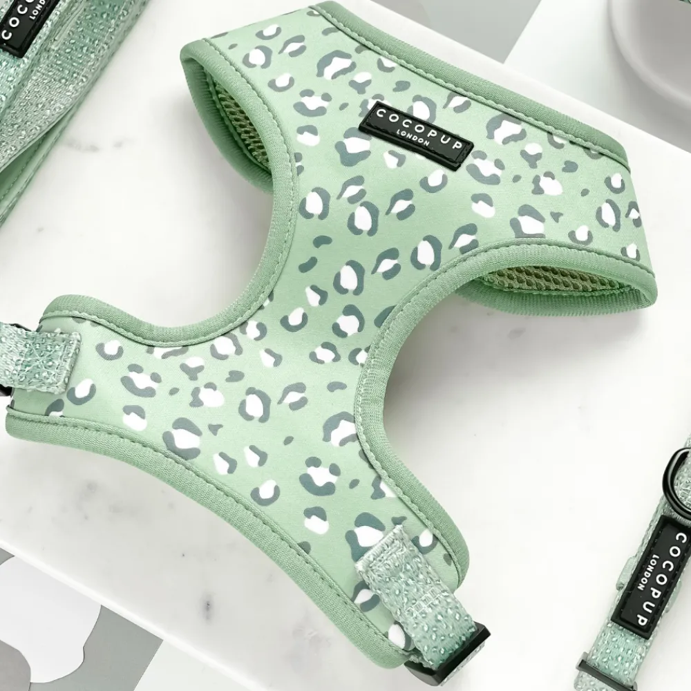 Cocopup Adjustable Harness Bundles-Sage Leopard Adjustable Neck Harness, Lead & Collar Bundle